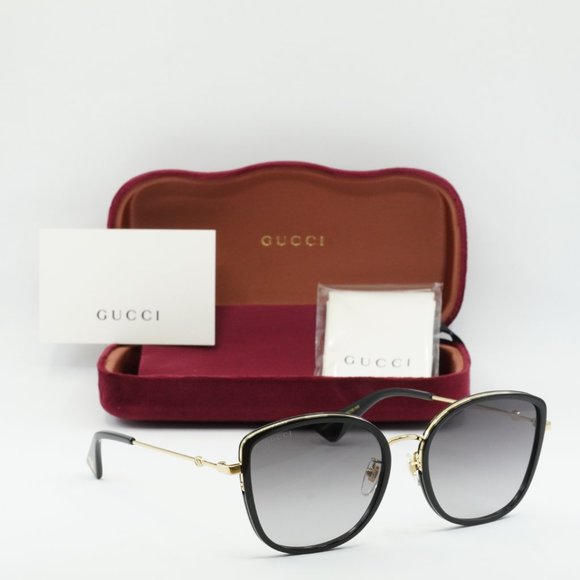 Gucci GG0606SK 001 Sunglasses Black/Gold Square Frame, Grey Lenses - Picture 12 of 12